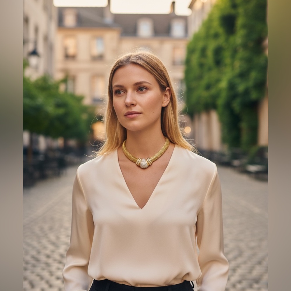 CHRISTIAN DIOR GOLD PLATED CRYSTAL CHOKER
NECKLACE - Picture 5 of 7